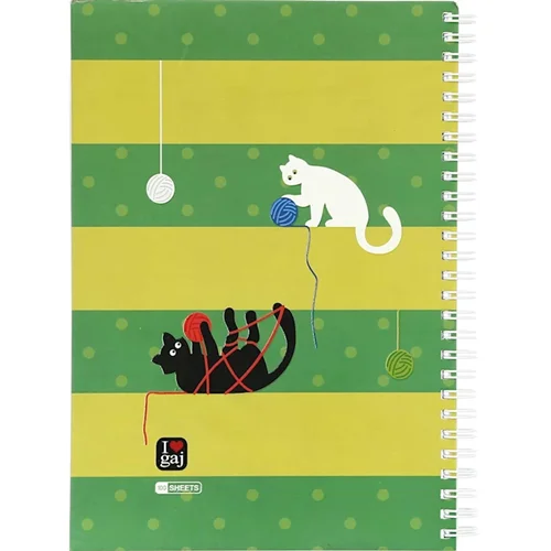 دفتر سیمی 100 برگ گاجکو طرح گربه سبز و زیتونی